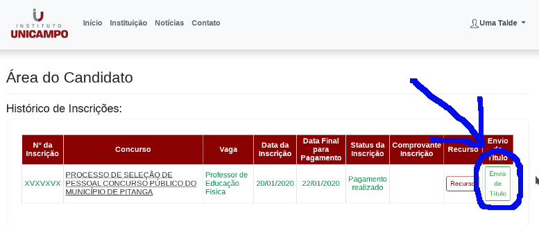 Instruções para envio de titulo